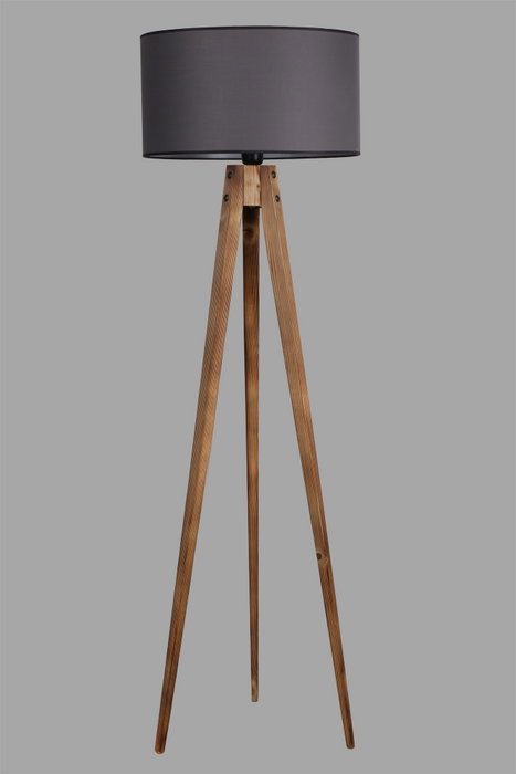 Opviq Lámpara de Pie de Madera con Pantalla de Tela Gris